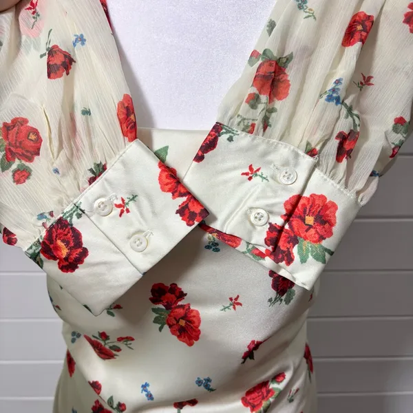 Weworewhat‎ Red Floral Satin Puff Sleeve Mini Dress Size 8 - Image 7