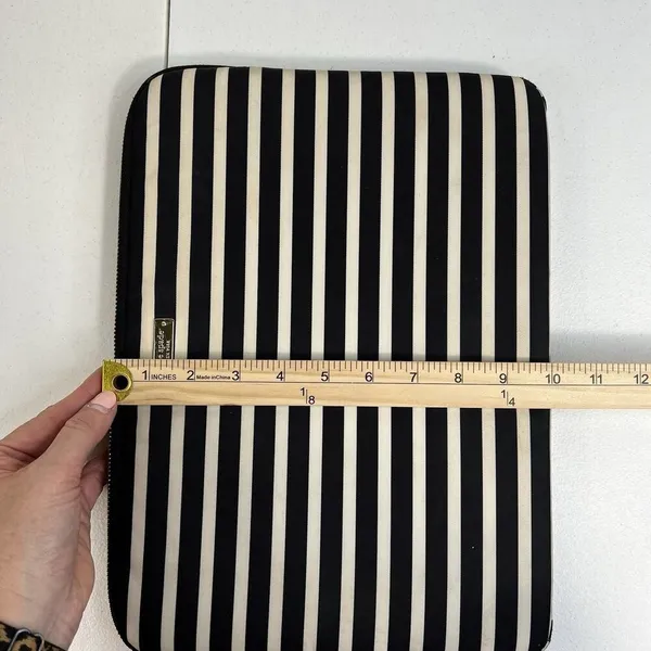 Kate Spade 13" Laptop Sleeve Black Cream Striped Nylon Zippered Case Padded Bag - Image 11