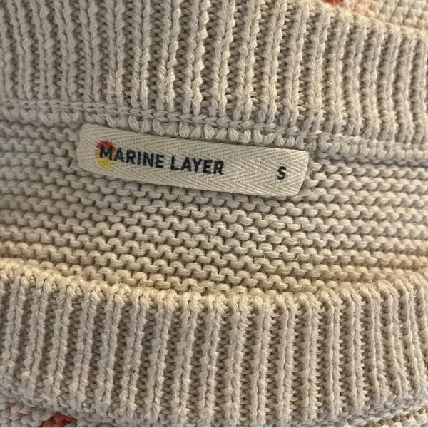 Marine Layer Nina Knit Crewneck Cotton Sweater Stripes Oatmeal Pink Size Small - Image 3