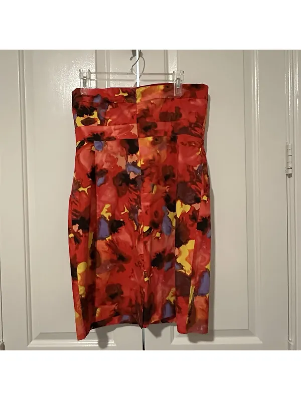 New York & Company Strapless Sheath Dress Red Water Color Sz 12 NWT $56 - Image 8