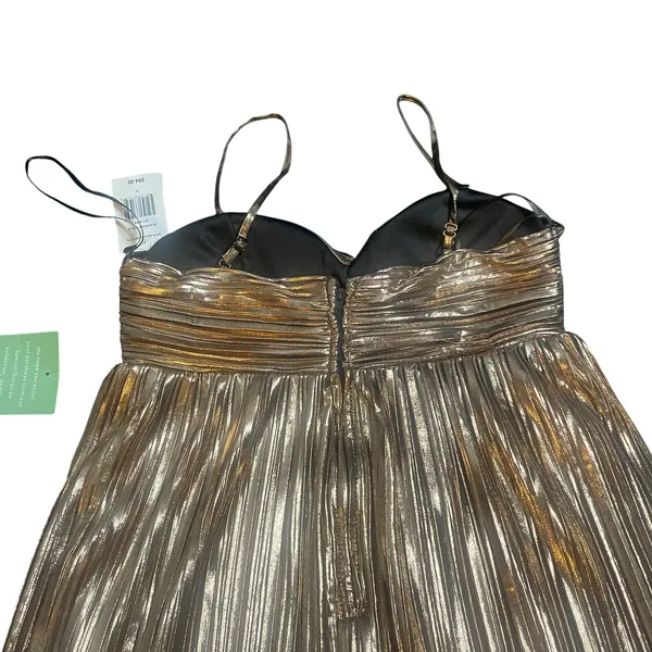 City Triangles Rose Gold Metallic Pleated Mini Dress Sweetheart Party Size 0 NWT - Image 6