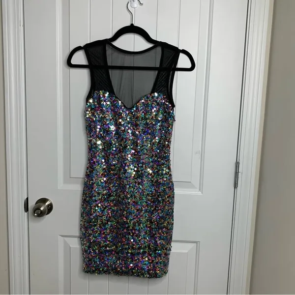 Dress the population sequin mini dress bodycon hoco homecoming party XS FLAWED‎ - Image 4