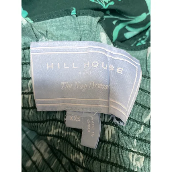 Hill House Nesli Green Botanical Smocked Tiered Midi Nap Flare A-Line Dress XXS - Image 5