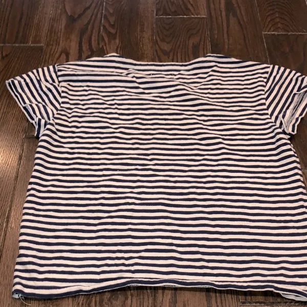 Madewell navy blue and white striped knit top size small cotton fabric - Image 5