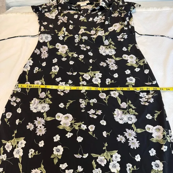 Vintage 90s B Moss Dark Floral Maxi Dress Women’s 13/14 Short Sleeve Collar - Image 12