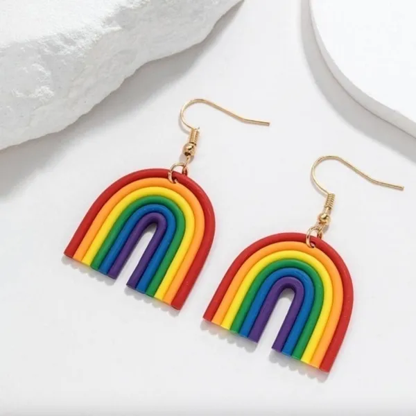 Boho Festival Colorful Rainbow Dangle Earrings Jewelry Pride Clay Drop Whimsical - Image 2