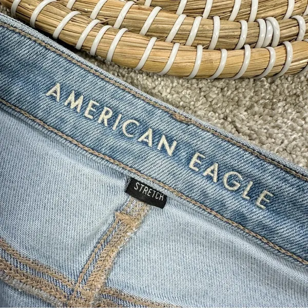 American Eagle Stretch Mom Straight Jeans Distressed Ripped Blue Size 6 Short - Image 7