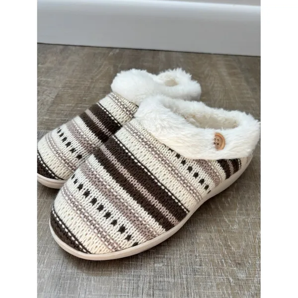Aerosoles Memory Foam Fur Lined Fair Isle Knit Slippers Womens Medium 6.5 7 7.5 - Image 4