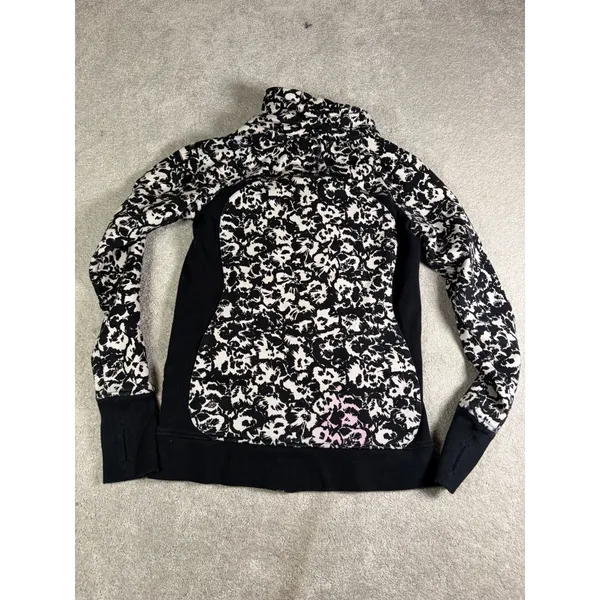 Lululemon Jacket Womens 6 Black White Floral Cozy Cuddle Up Full Zip ** - Image 6