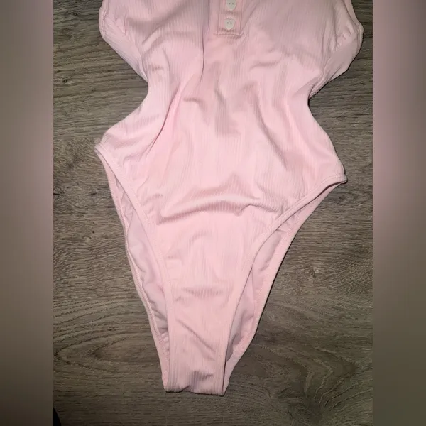 Stoney Clover Lane x Target pink ribbed Henley one piece swimsuit NWOT XSMALL - Image 3