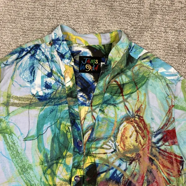 Jams World Colorful Floral Print Tunic Top Womens Medium V-Neck 3/4 Slv Popover - Image 4