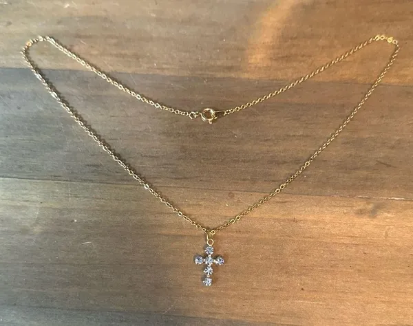 Vintage blue rhinestone cross pendant necklace - Image 2