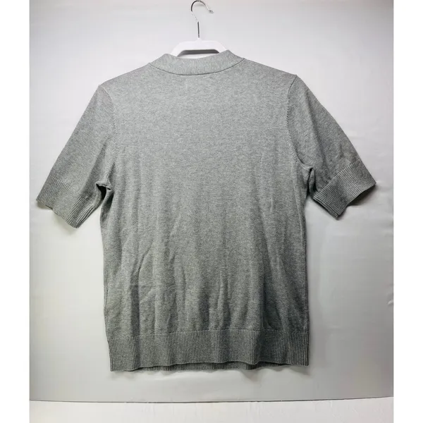 Lands’ End Women’s Gray Cotton Short Sleeve Sweater Knit Pullover Casual Top - Image 3