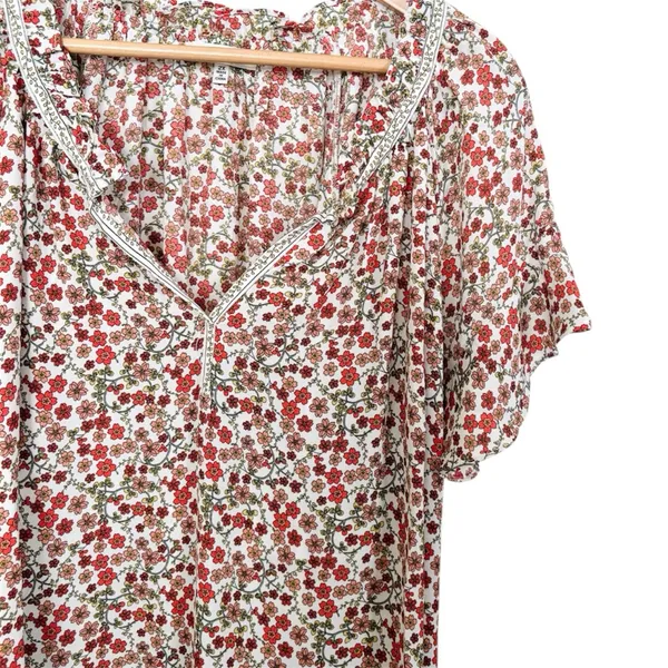 💥 Max Studio White & Pink Floral Flutter Sleeve Top - Image 2