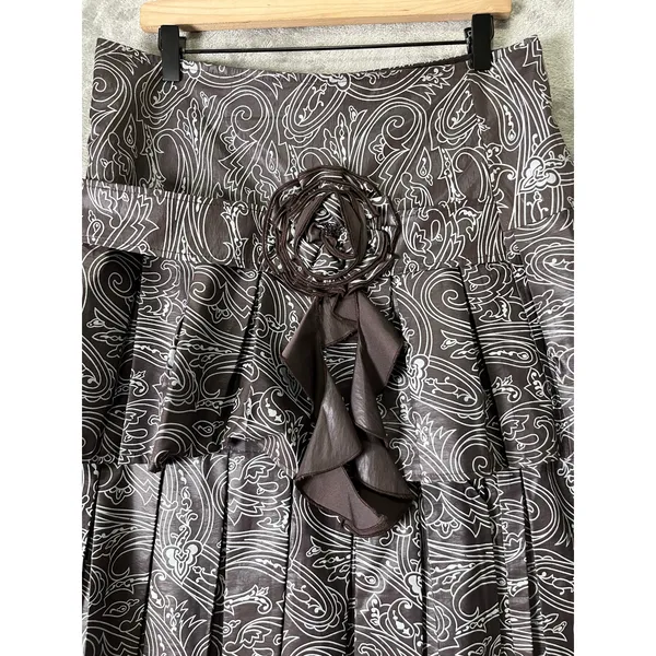 Vintage Boho Paisley Tiered Maxi Skirt Ruffle Rosette Detail Romantic Festival - Image 2