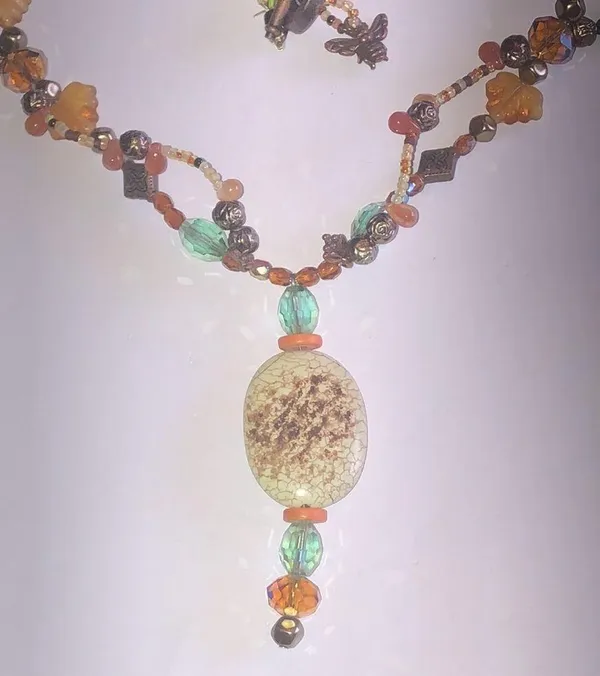 Glass Beaded Leaves AB Faceted Beads Multicolor Beaded Boho Fall Necklace - Image 3