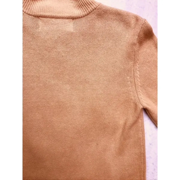 Terry Lewis Sweater Womens Medium Tan Leather Trim Ramie‎ Cotton Mock Neck - Image 15