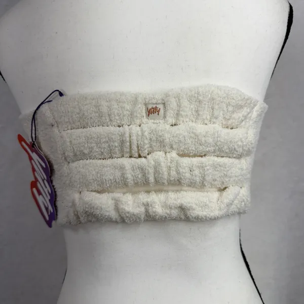Yitty Small Pet Me Four Strap Bandeau Ivory Fuzzy Faux Fur Crop Top BN2253619 - Image 6