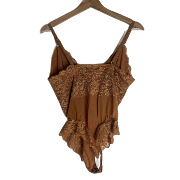 We Are Hah Bodysuit Womens XL Brown Lace Sheer Lingerie‎ Intimates Floral Mesh - Image 5