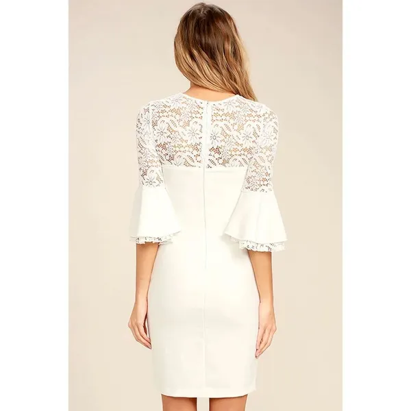 Lulu’s nwt ivory white lace top bell sleeve fitted dress size medium - Image 4