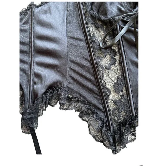 Vtg Corset Sz Large Whimsigoth Witchy Fairy Grunge Lace Satin Coquette Boning - Image 7