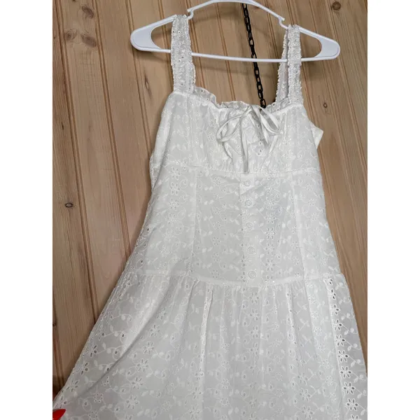 NWT Lulus Nerissa White Eyelet Embroidered Ruffle Drop Waist Midi Dress Tiered M - Image 4