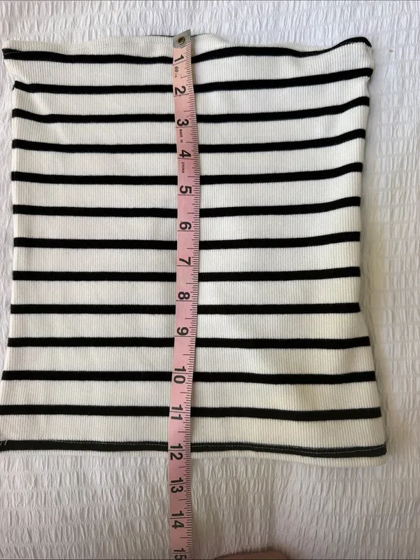 H&M Rib-Knit Strapless Bandeau Top - Striped - Image 7