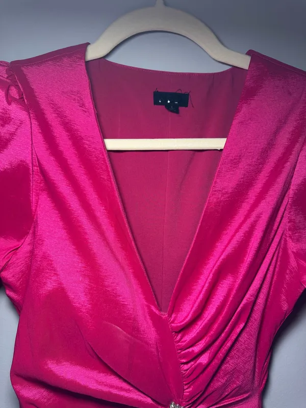NBD Jess Dress in Hot pink satin lined buckled embellished cocktail dress. - Image 3