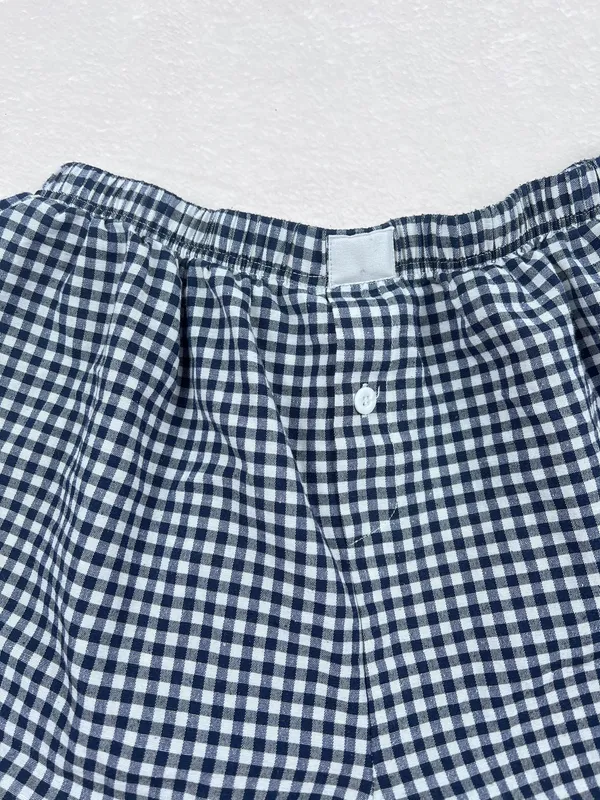 Women’s Gingham Boxer Shorts Navy White Elastic Waist Size XL - Image 2