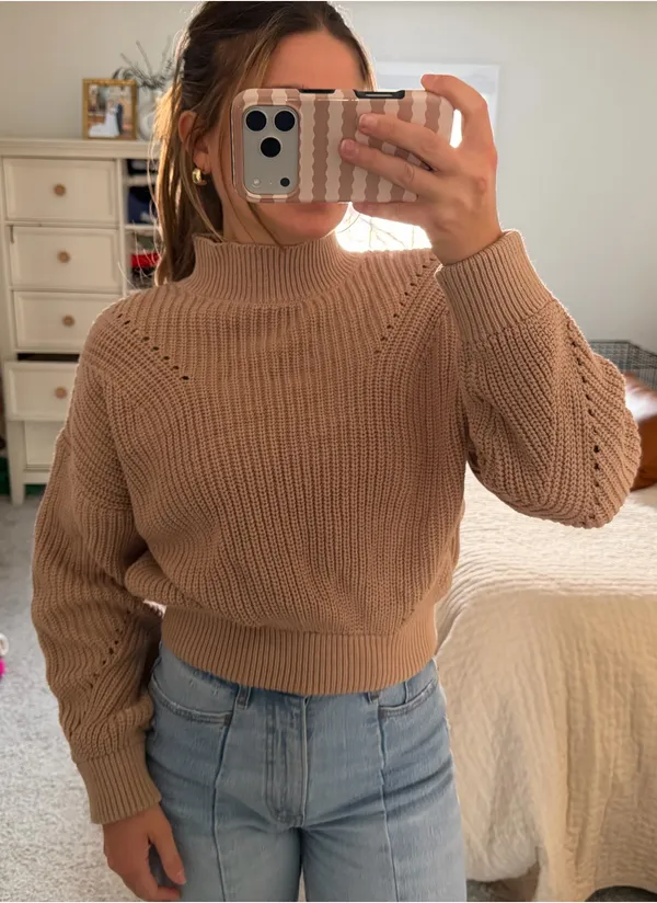 Forever 21 Tan open back mock neck knit sweater - Image 2
