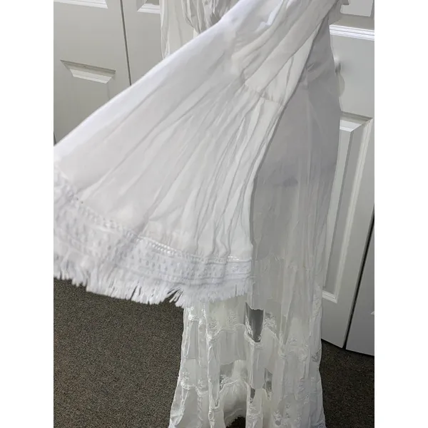 Muy Muy Fancy Cottage Core Lace Embroidered Bell Sleeves White Maxi Dress Sz Sm - Image 10