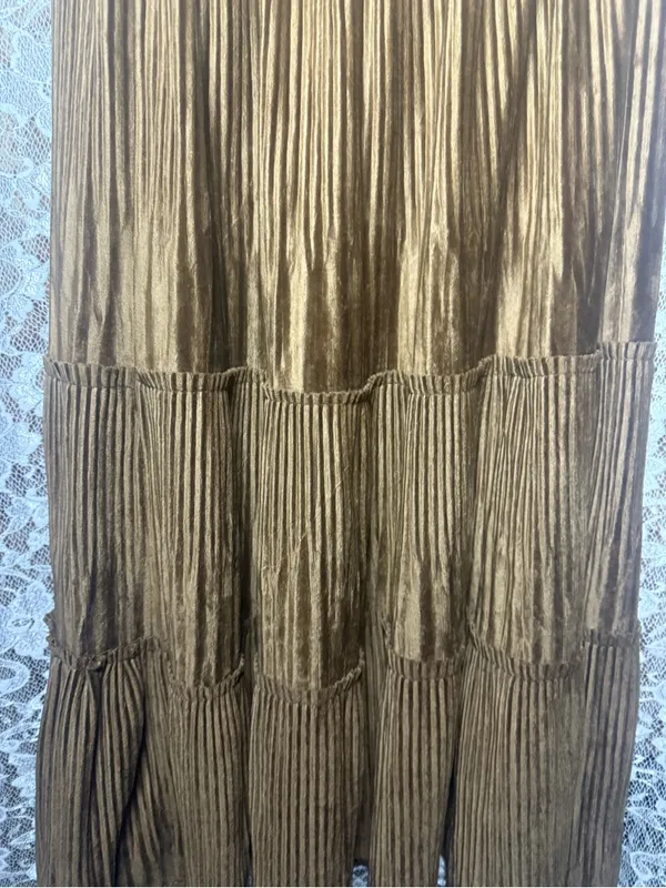 Vintage Brown Pleated Tiered Maxi Skirt small - Image 2