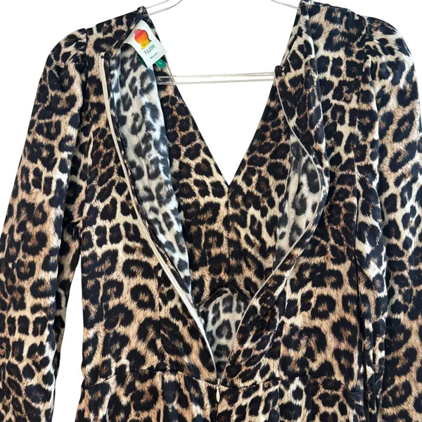 Farm Rio Leopard Animal Print‎ Viscose V-Neck Midi Dress Brown Black Large Boho - Image 11