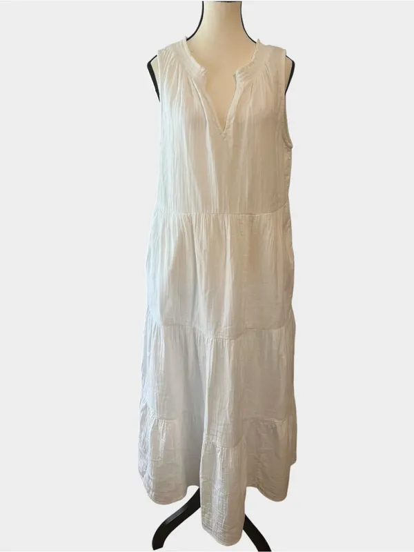 NWT Boden Double Cloth Tiered Maxi Dress White Cotton 8P Medium D0911 - Image 3
