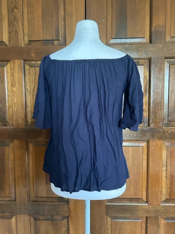 Lilly Pulitzer Sain Off-Shoulder Blouse Short‎ Bell Sleeve Tassel True Navy - Image 4