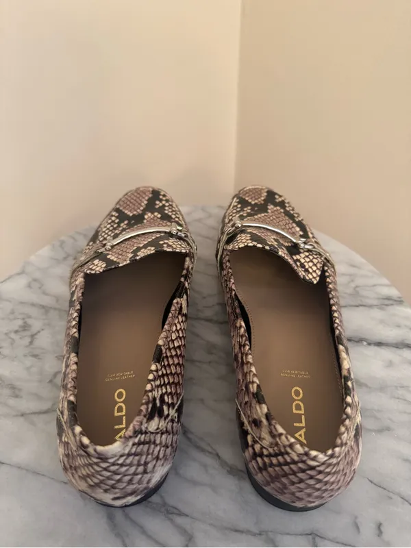 ALDO Snake Print Leather Loafers Women’s Size 9 Horsebit Slip On Flats - Image 5