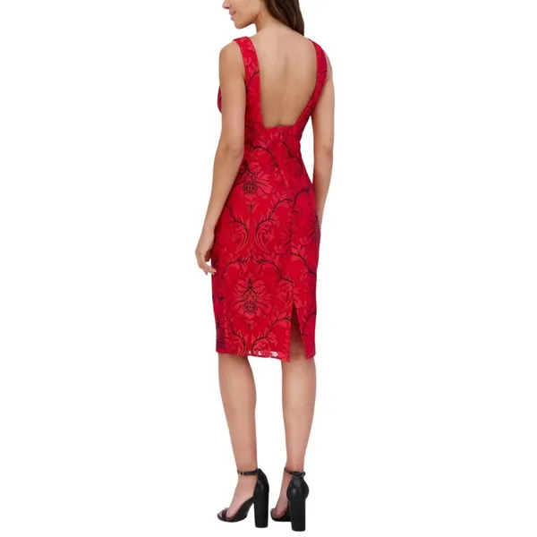 Siena Womens V-Neck Embroidered-Mesh Sleeveless Dress SATP1831 Red / Black 14 - Image 8