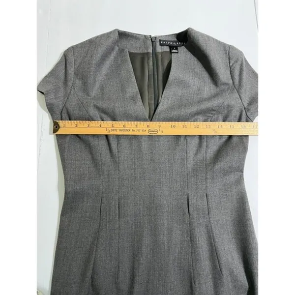 Ralph Lauren Grey Virgin Wool Blend Notched V-Neck Sheath Dress Size 4 - Image 6