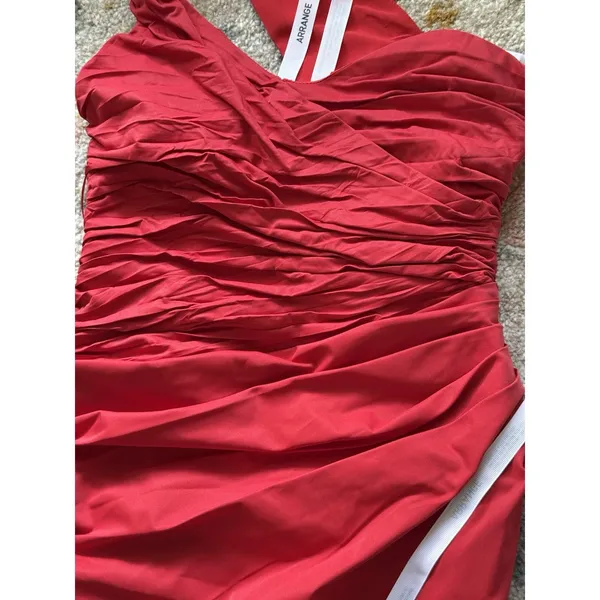 Arrange ASOS NWT One Shoulder Maxi Gown Dress Size 4 US Red Ruched Slit Formal - Image 8