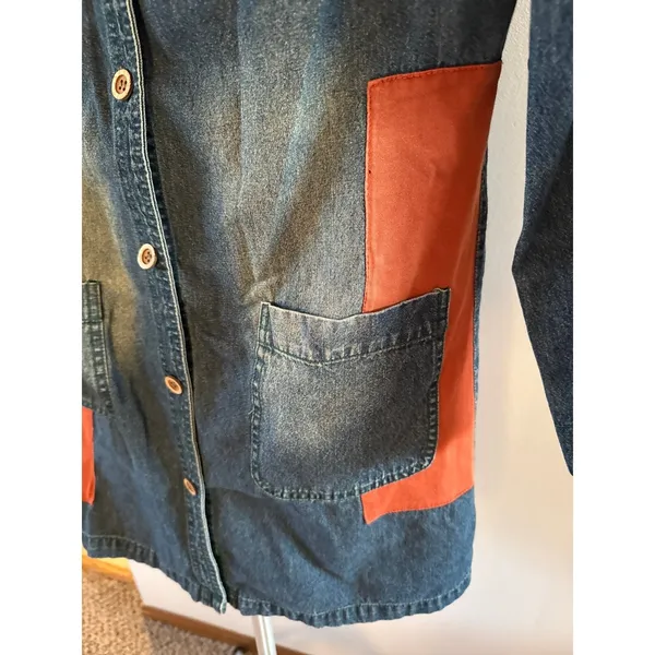 Rustic‎ Denim Women's Patchwork Long Sleeve Button down Dress Size Medium - Image 10