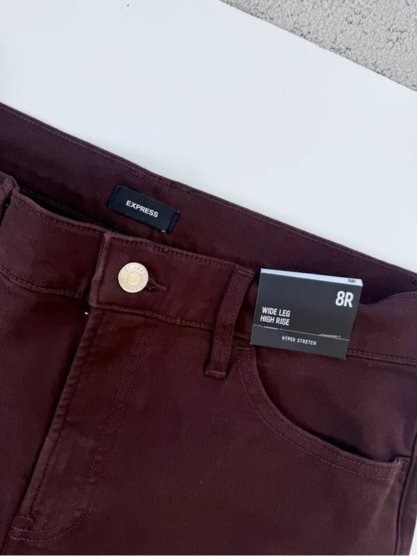 NWT Express Brown High Rise Wide Leg Jeans with Hyper Stretch Size 8R - Image 7