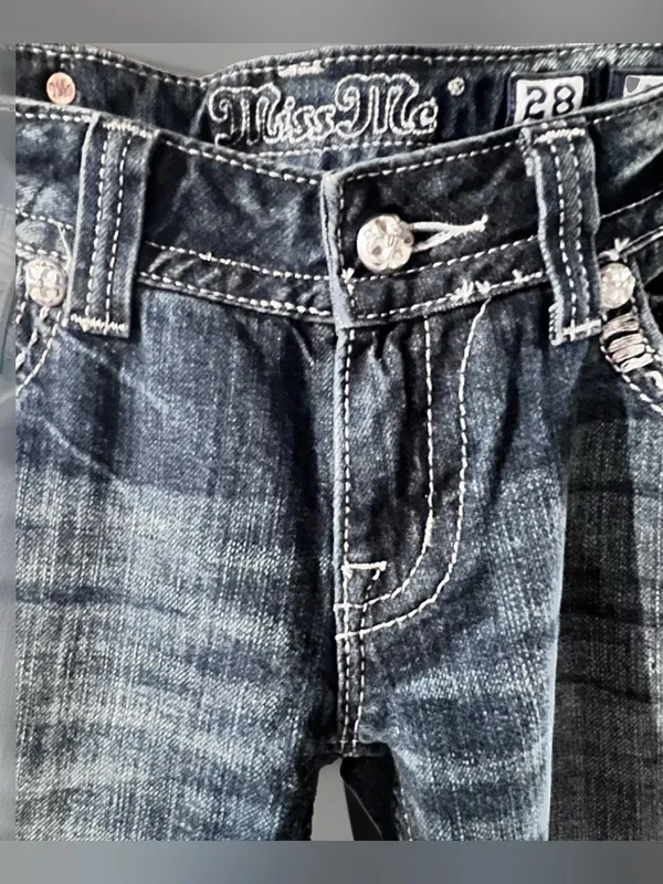 MISS ME Low Rise Boot Cut Jean Dark Wash Denim Sz 28 Flap Pockets JW5180B7 Y2K - Image 9