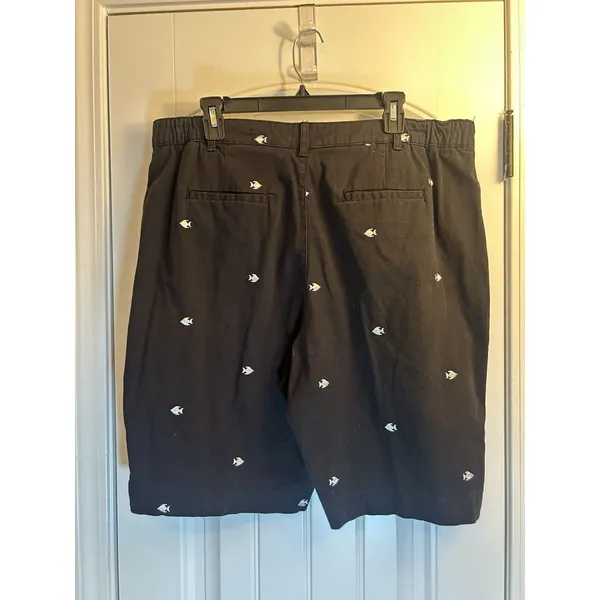 Basic Editions Black Fish Embroidered Bermuda Shorts XL Stretch Coastal Fun - Image 13