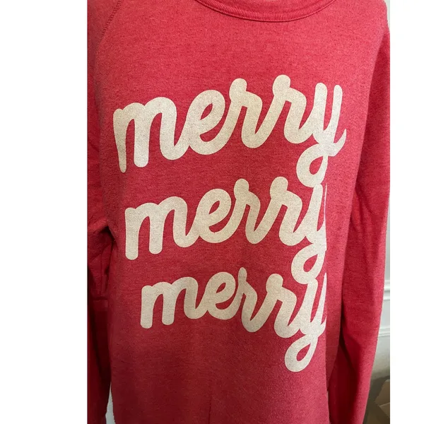 Alternative Apparel "Merry Merry Merry" Red Christmas Sweatshirt Size XL - Image 3