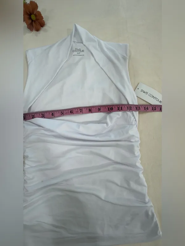 White Sleeveless Ruched Halter Blouse - Image 3