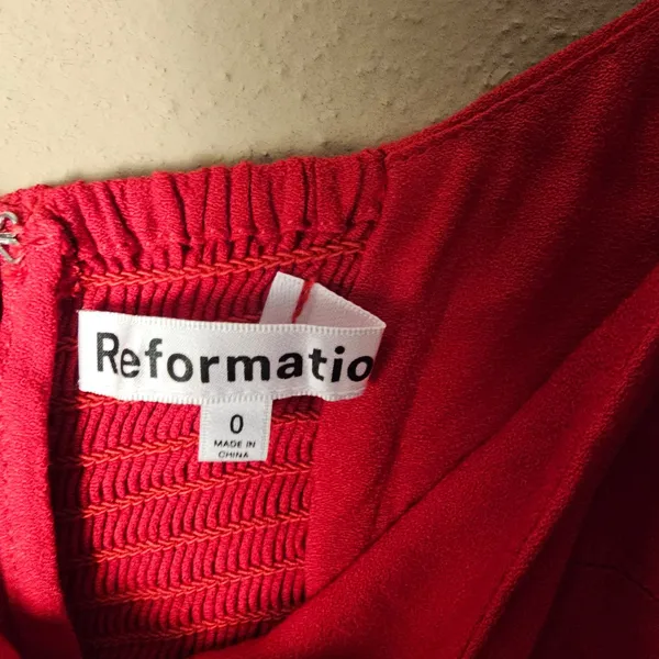 Reformation Womens Red Smocked Back Midi Dress‎ 0 - Image 4