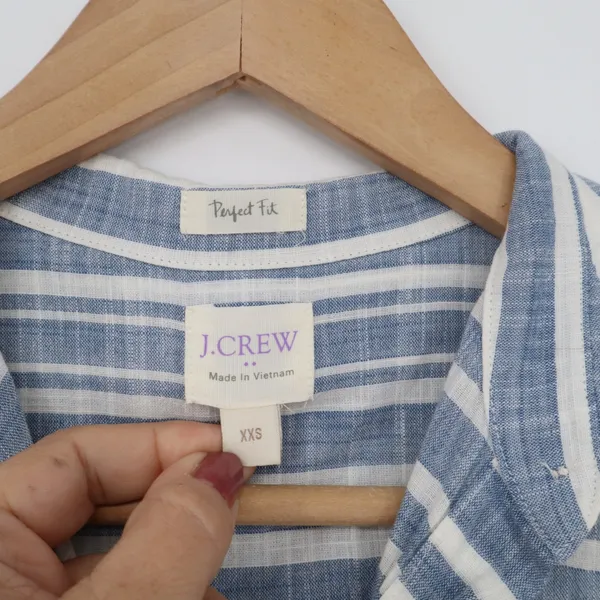 J.Crew Shirt Womens XXS Perfect Fit Blue Striped Button-Down Excellent - Image 2