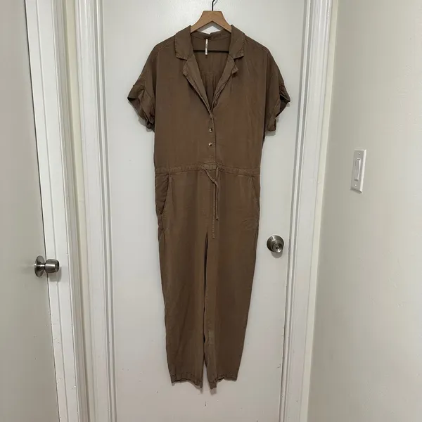 Free People | Woman's‎ Lottie Brown Short Sleeve Drawstring Utility Jumpsuit, S - Image 3