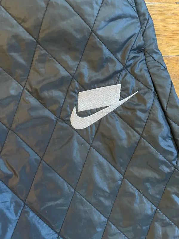 Nike Black Quilted Jogger Pants with White Swoosh - Image 3