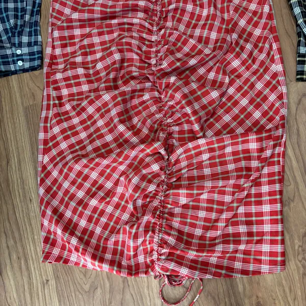 AKIRA Shirt Dress Multicolor Plaid Ruched Colorblock Casual Western Cowgirl 3X - Image 5